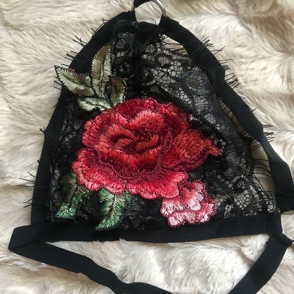 Black lace floral sexy bralette lingerie straps - Picture 2 of 6